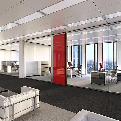 Frameless all-glass wall with double-pane glazing