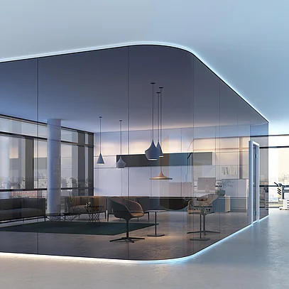 Floor-to-ceiling single-pane glazing for full transparency