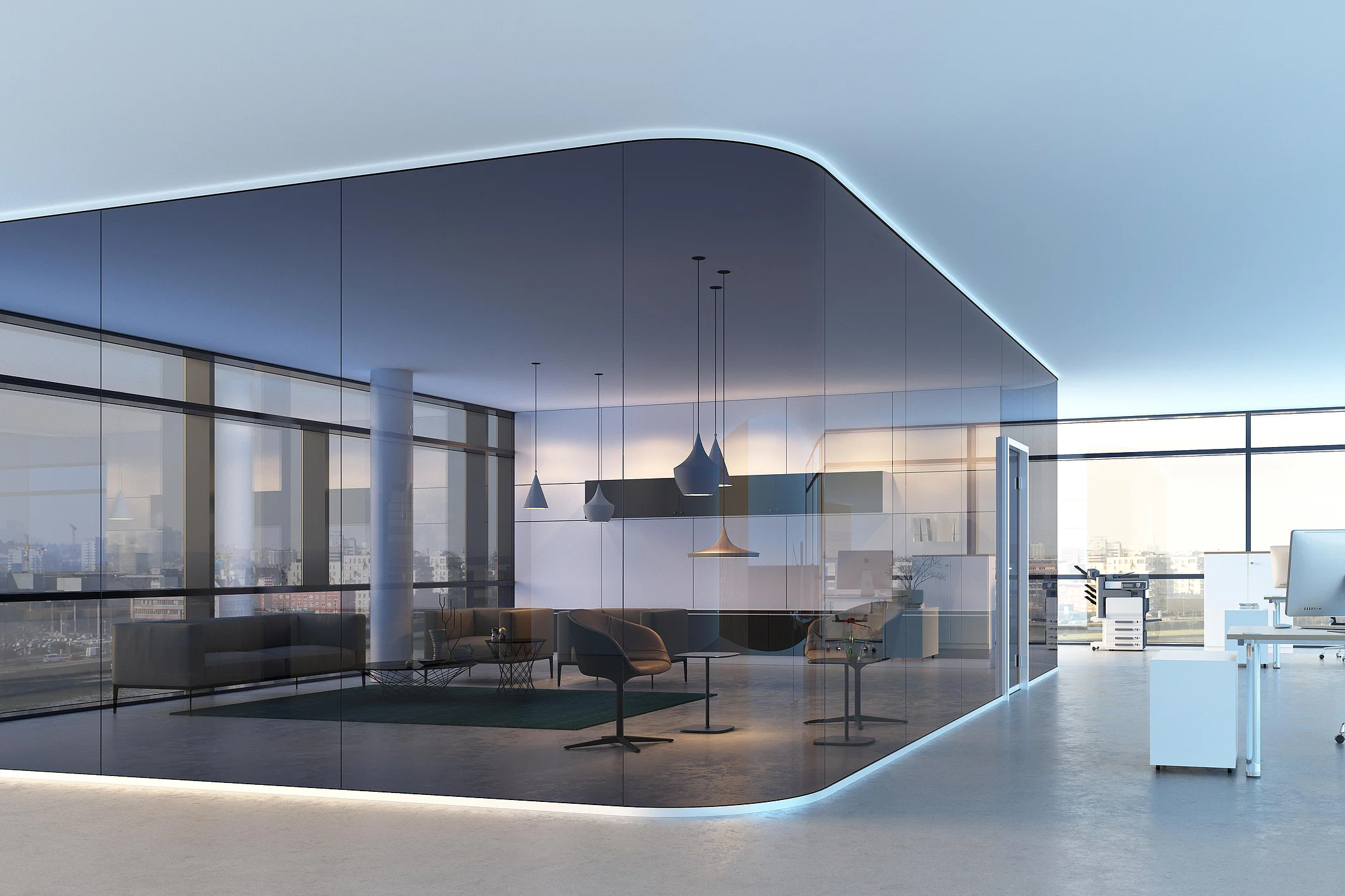 Floor-to-ceiling single-pane glazing for full transparency