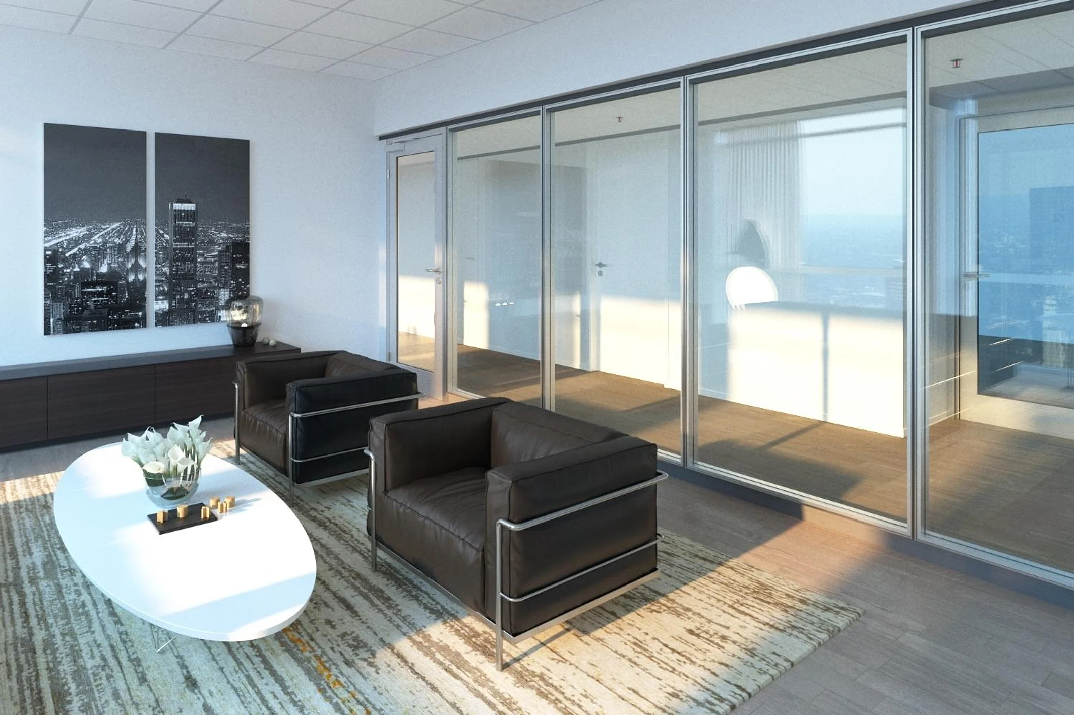 Flush-mounted triple-pane glazing with fire safety rating F30/EI30