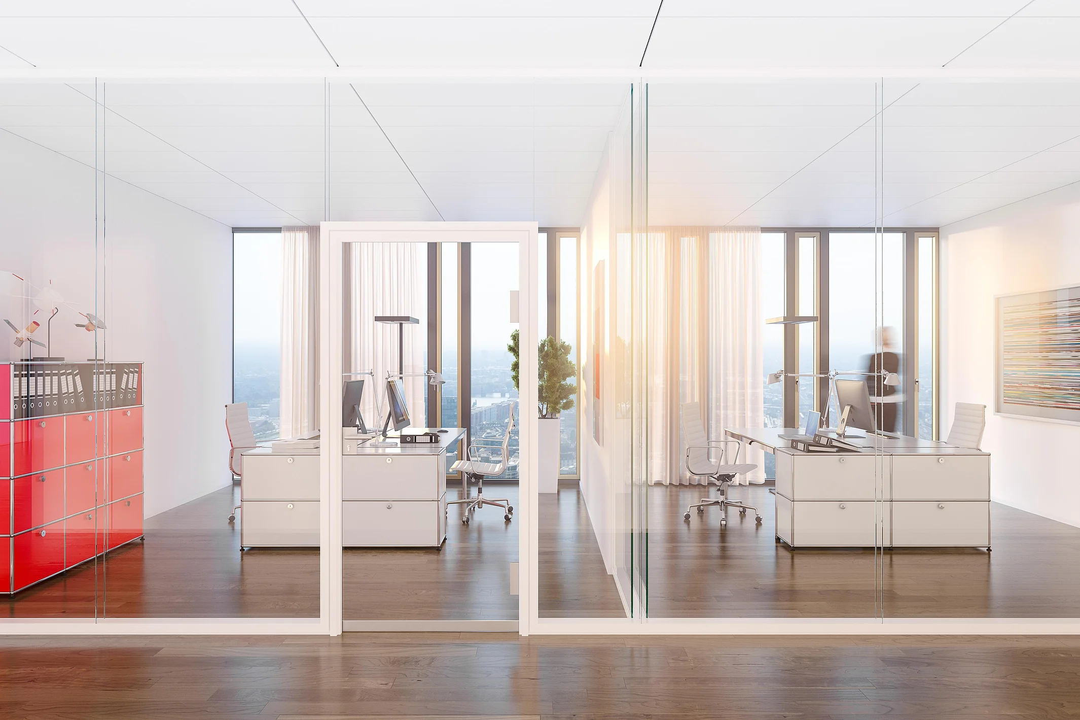 T55 double-pane glazing without vertical profiles, with white bottom and top trim