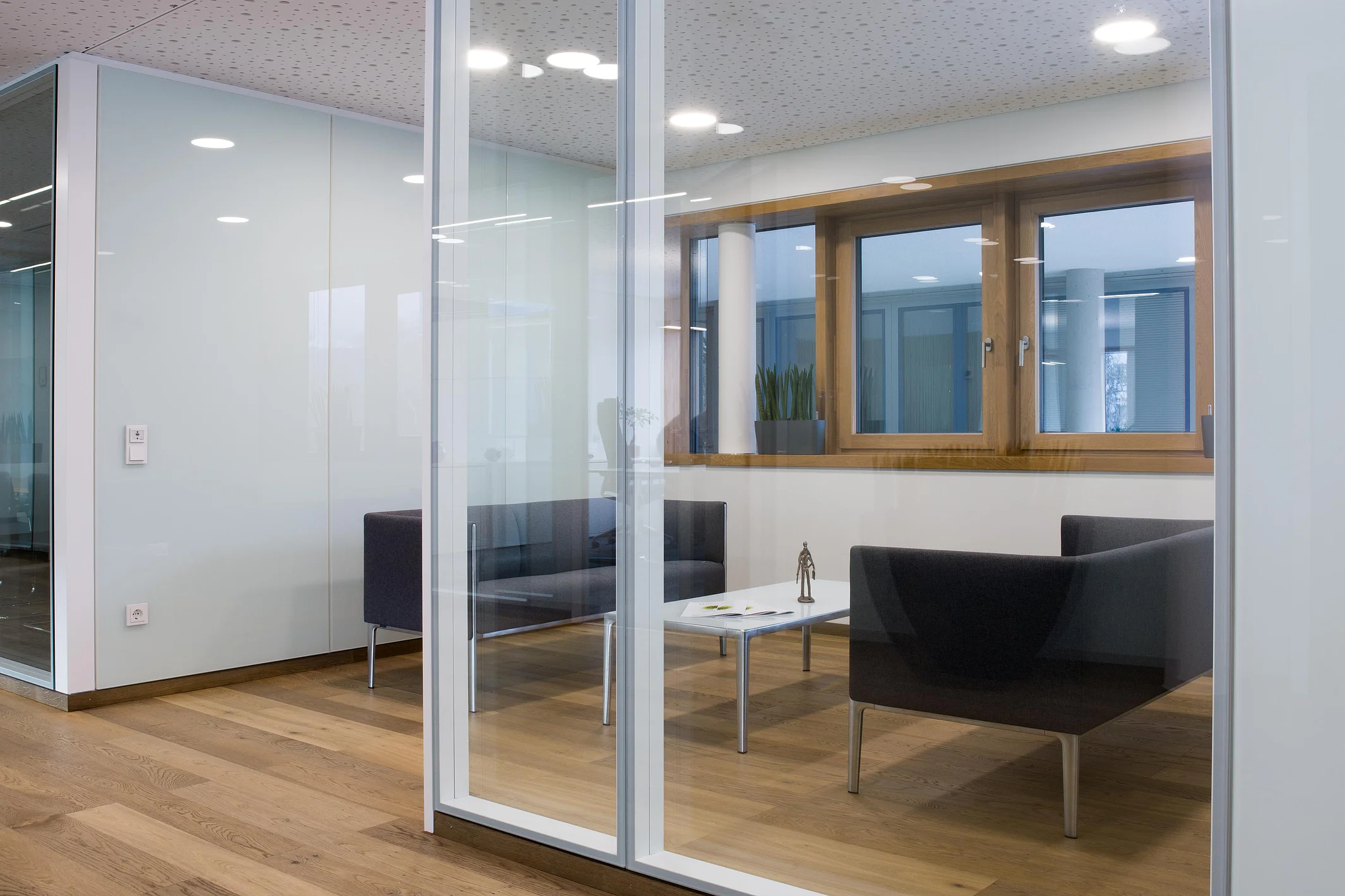 Solid T10 panel with painted glass, combined with T65 structural glazing