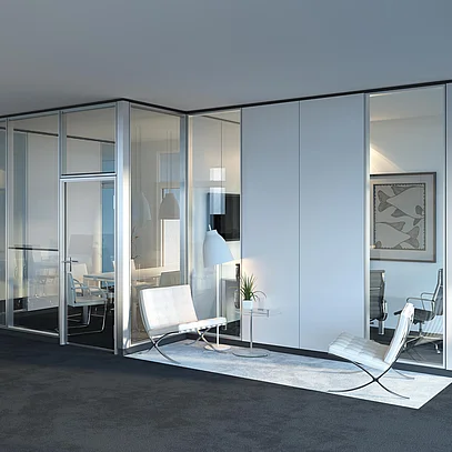 Partition wall system with flush-mounted double-pane glazing