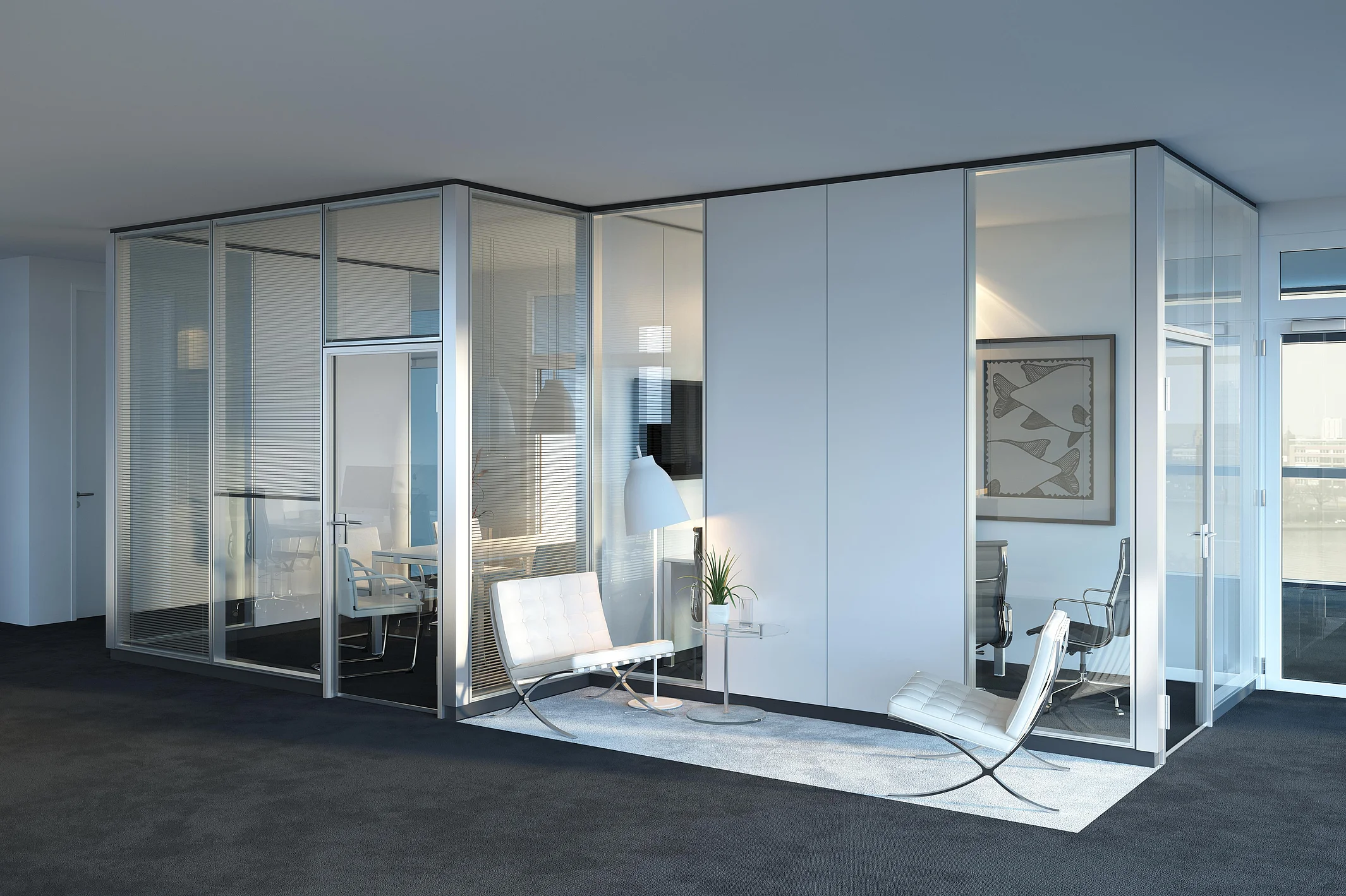 Partition wall system with flush-mounted double-pane glazing