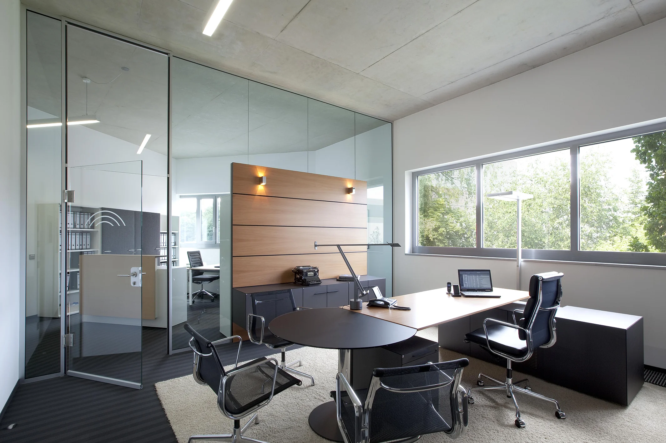 Ganzglas-Drehtür in Trennwand-System mit Einscheiben-Verglasung