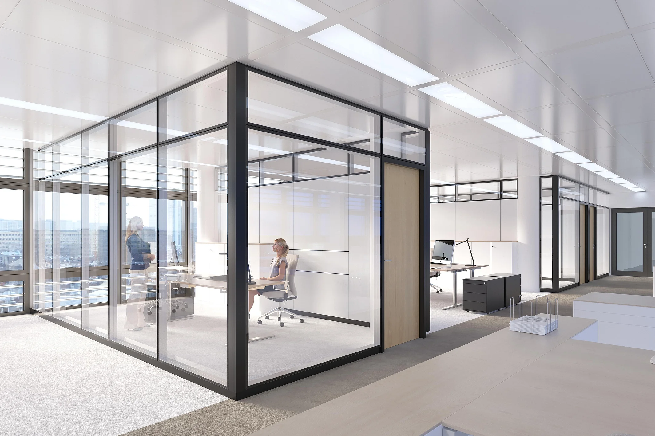 Partition wall system without a visible frame (structural glazing)