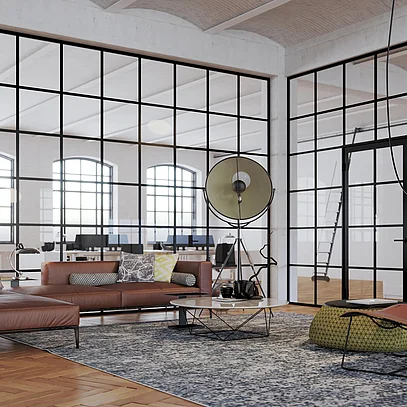 T50 Loft Partition Wall System with Tube Frame Door