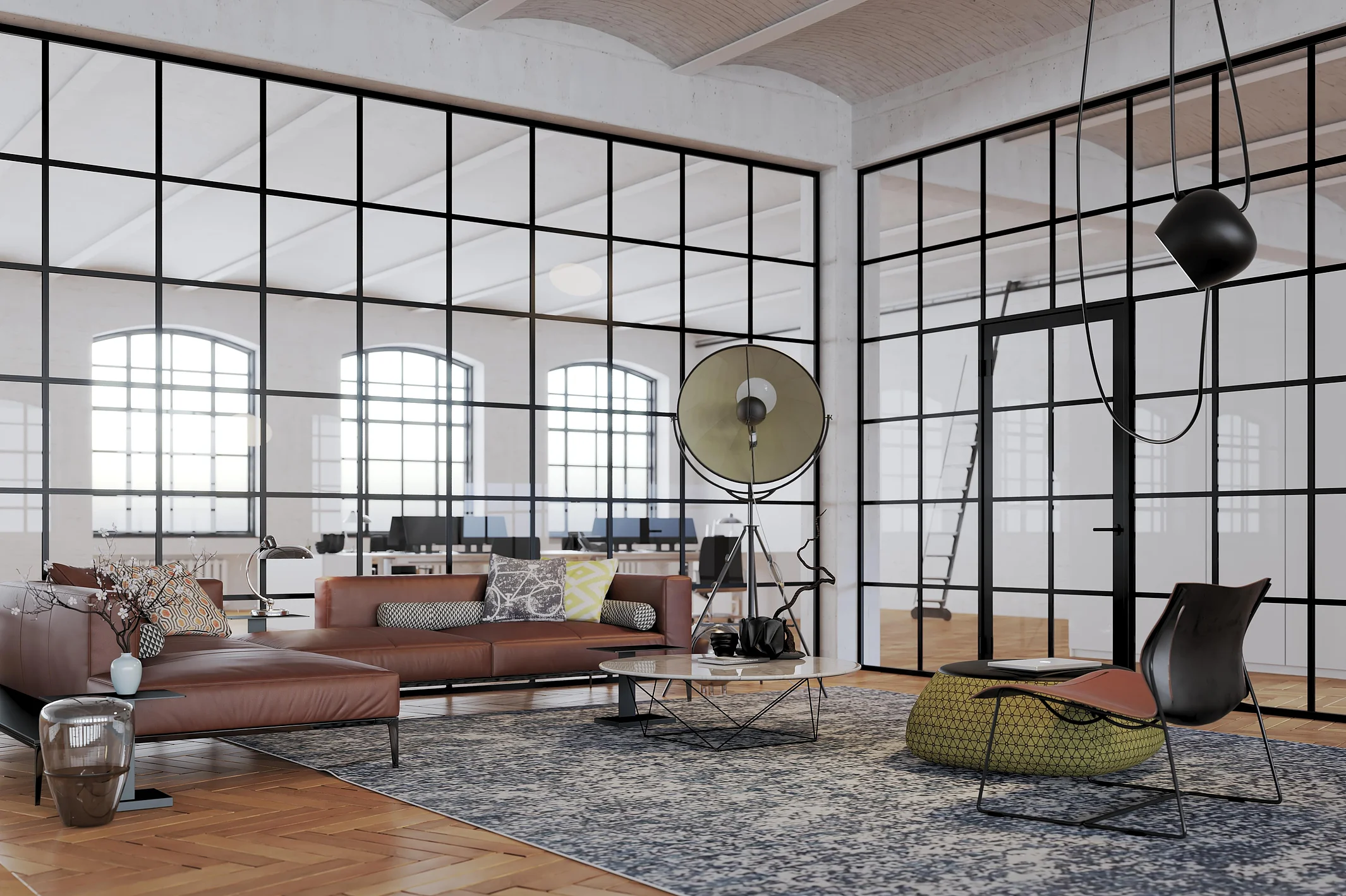 T50 Loft Partition Wall System with Tube Frame Door